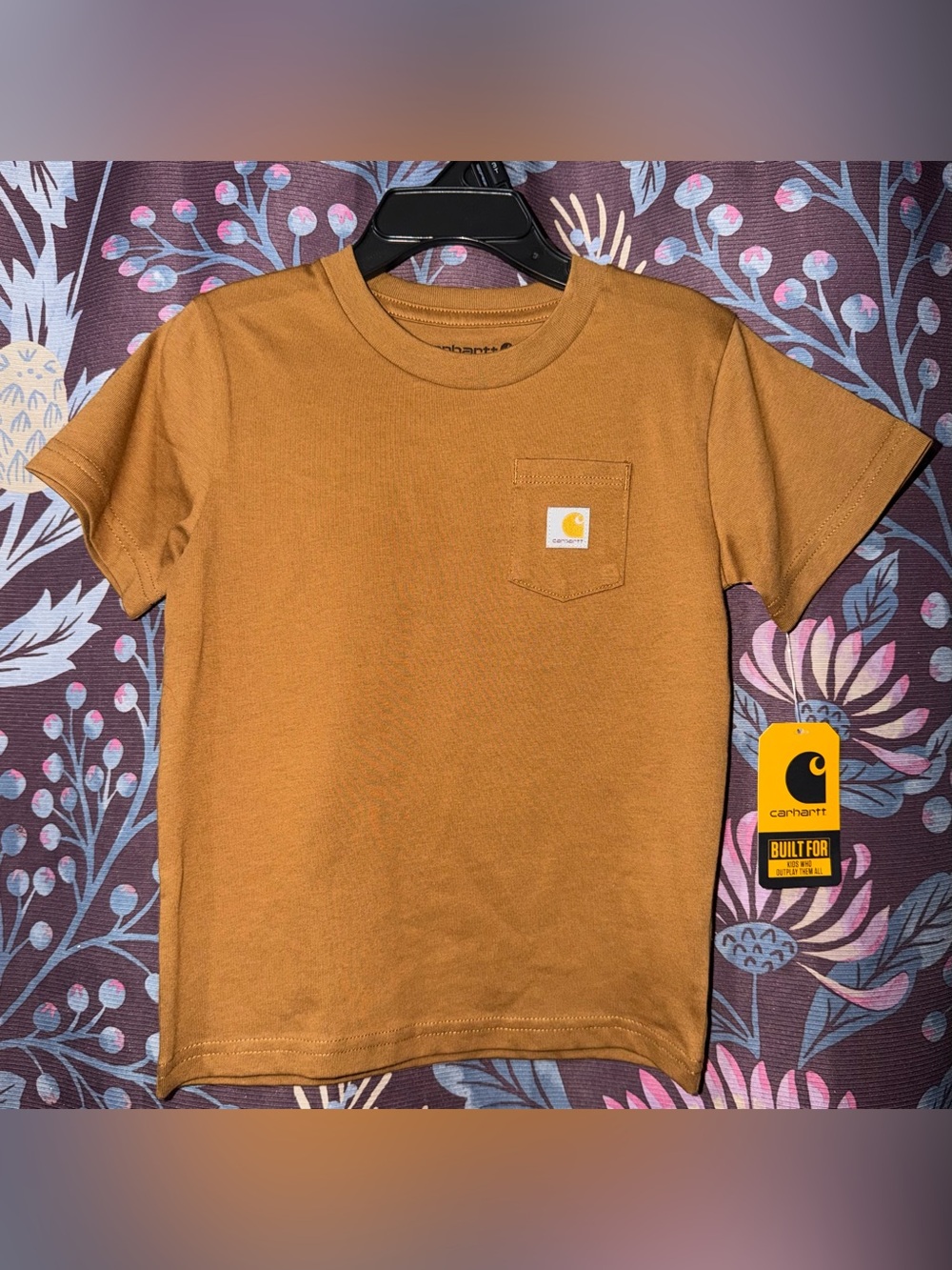 Carhartt Kids Short Sleeve Pocket Tee in Brown/Gold